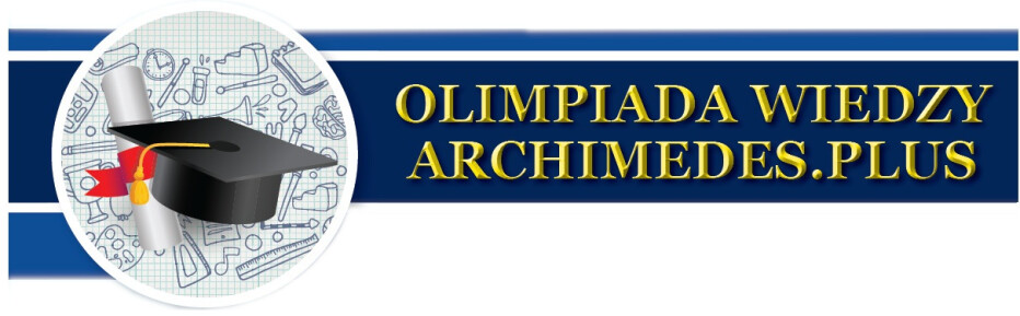 Logotyp OLIMPIADA WIEDZY ARCHIMEDES-LINGUA.PLUS  z czapką absolwenta