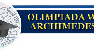 Logotyp OLIMPIADA WIEDZY ARCHIMEDES-LINGUA.PLUS  z czapką absolwenta